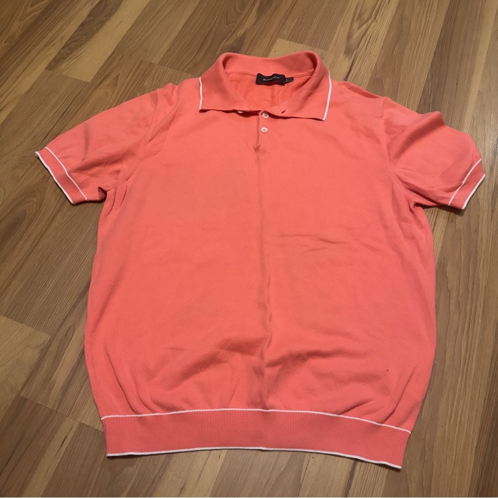 Bugatchi Knit Polo Banded Bottom Coral Short Sleeve Men’s Size M Luxury Golf